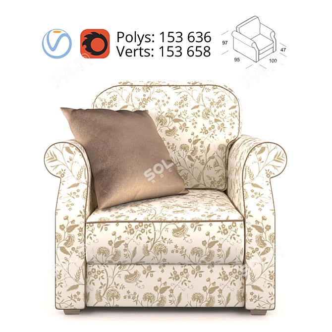 Elegant Moon 112 Armchair 3D model image 2