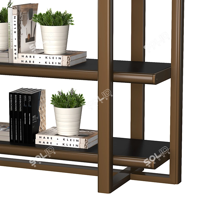 Tecninova Library 4225: Stylish Leather-Metal Bookshelf 3D model image 2