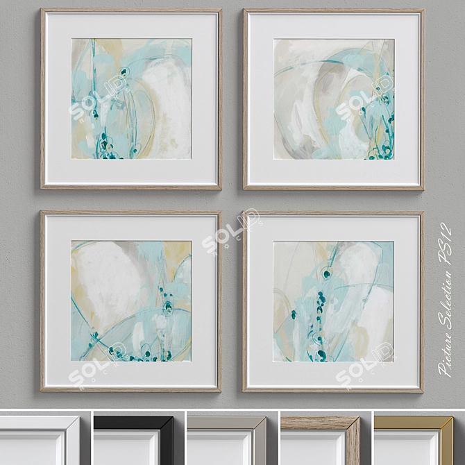 Coastal Turquoise Abstract Wall Art Set 3D model image 1