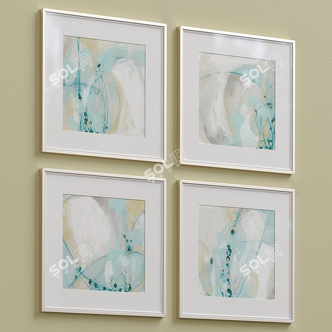 Coastal Turquoise Abstract Wall Art Set 3D model image 2