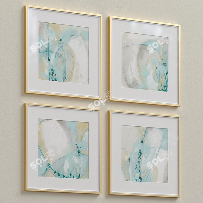 Coastal Turquoise Abstract Wall Art Set 3D model image 3