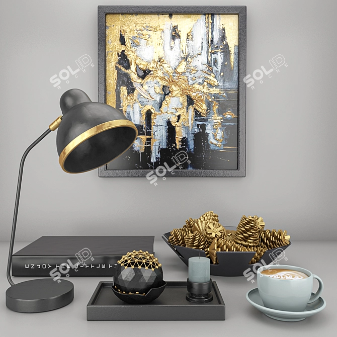 Elegant Black & Yellow Decor Set 3D model image 1