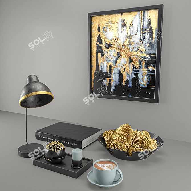 Elegant Black & Yellow Decor Set 3D model image 2