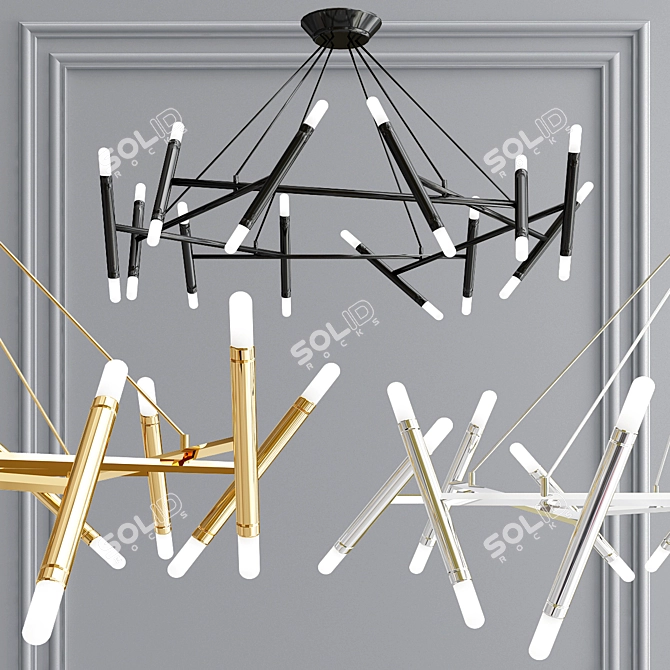 Elegant Petite & Pentagone Chandeliers 3D model image 2