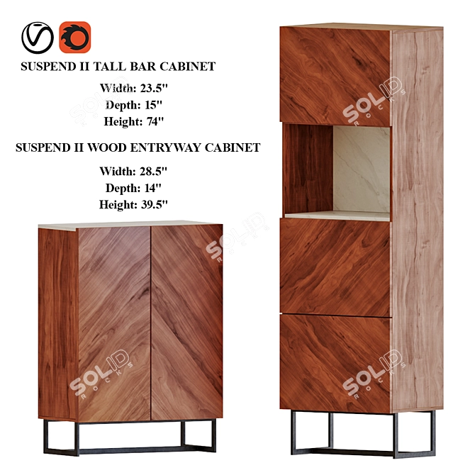 Modern Wood Entryway Cabinet - Suspend II 3D model image 1