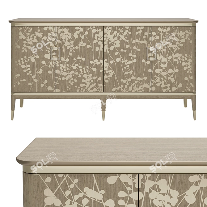 Radiant Koto Wood Buffet with Champagne Shimmer 3D model image 1