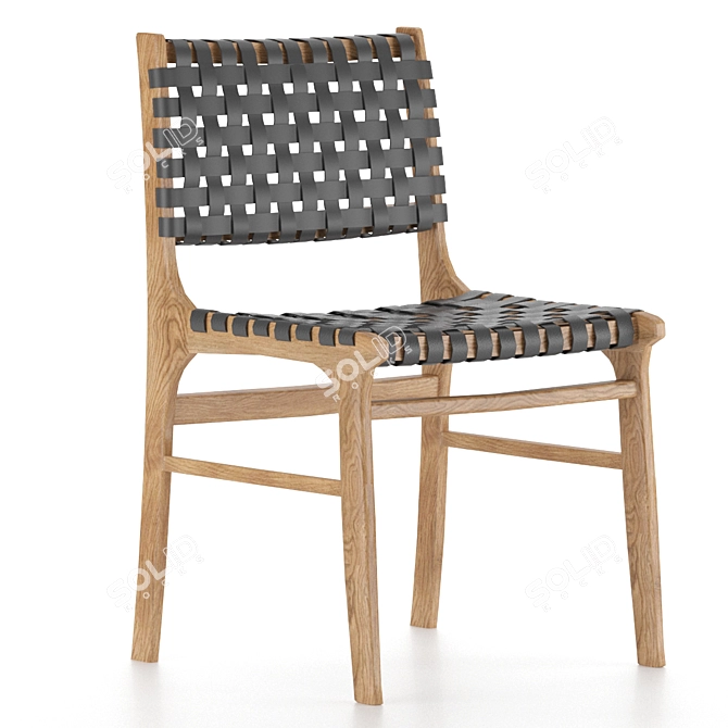 Rustic Woven Leather Dining Chair 3D model image 1