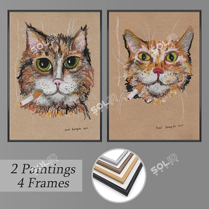 2-Piece Wall Painting Set with 4 Frame Options 3D model image 1