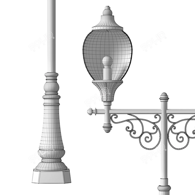 Elegant Wrought Iron Street Lamp 3D model image 2
