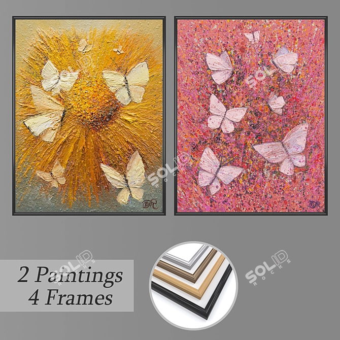 Elegant Wall Art Set with Frames 3D model image 1