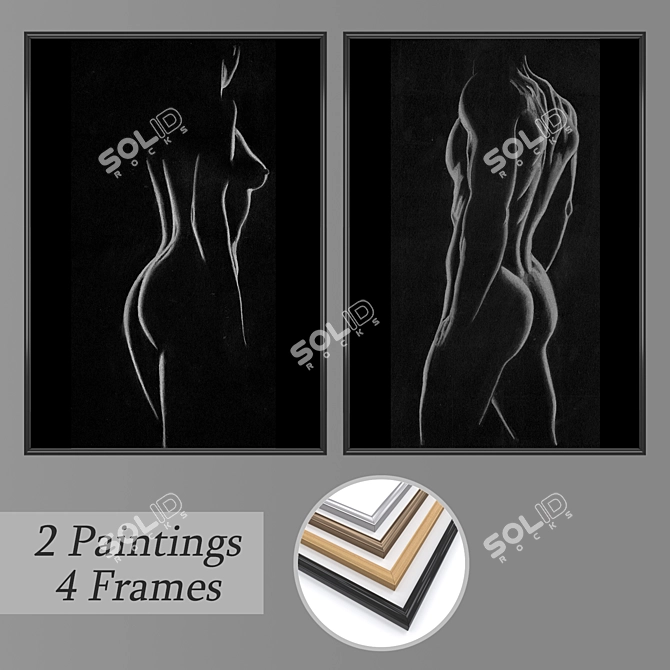 Elegant Wall Painting Set with Frames 3D model image 1