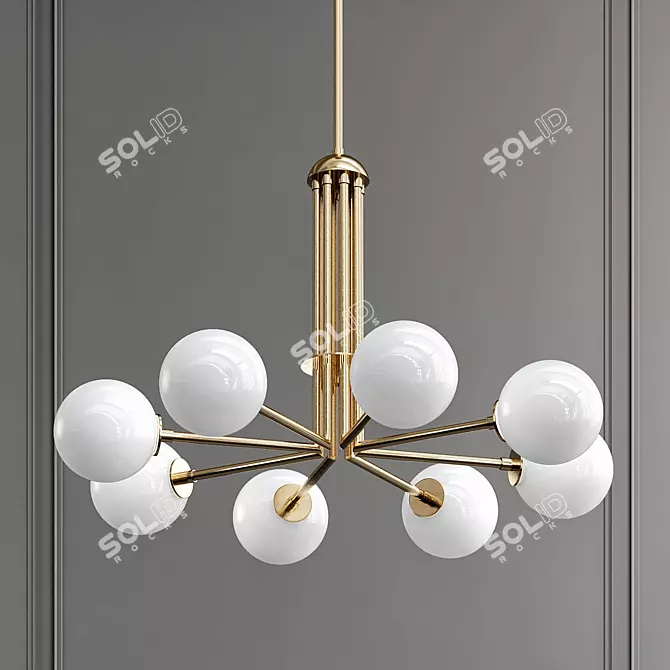 Brass & Blown Glass Contemporary Chandelier 3D model image 1