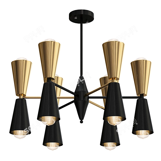 Black and Gold Cone Chandelier 3D model image 1