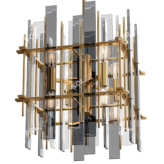 Mid-Century Italian Chandelier: Brass & Glass 3D model image 1