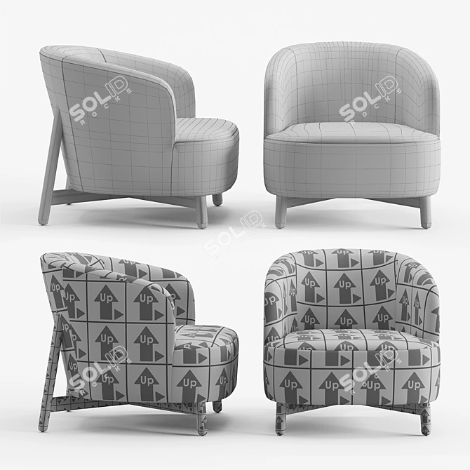 Elegant Porada Copine Wood Armchair 3D model image 5