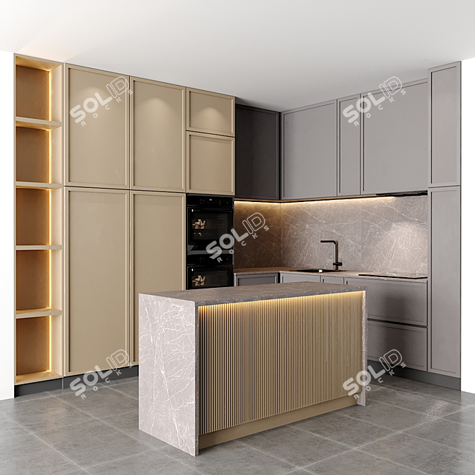 Modular Kitchen Set - Easy to Edit 3D model image 1