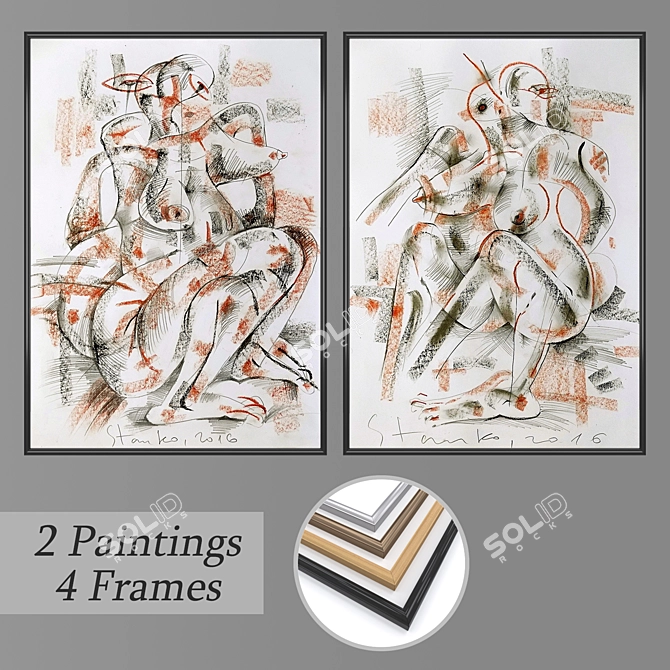 Elegant Wall Paintings and Frames 3D model image 1