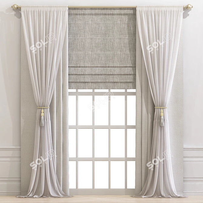 Elegant Window Drapery 3D model image 1