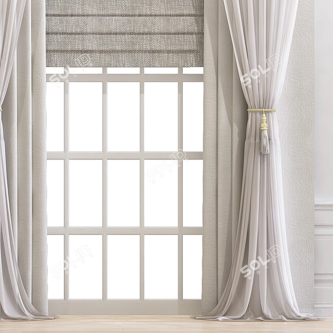 Elegant Window Drapery 3D model image 2