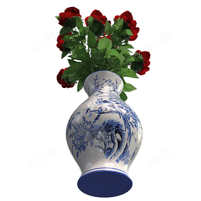Elegant Red Rose Vase 3D model image 3