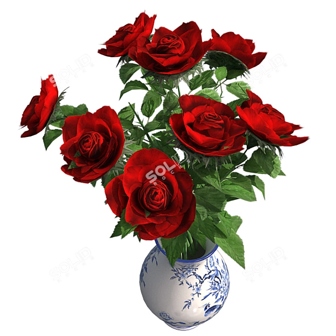 Elegant Red Rose Vase 3D model image 4
