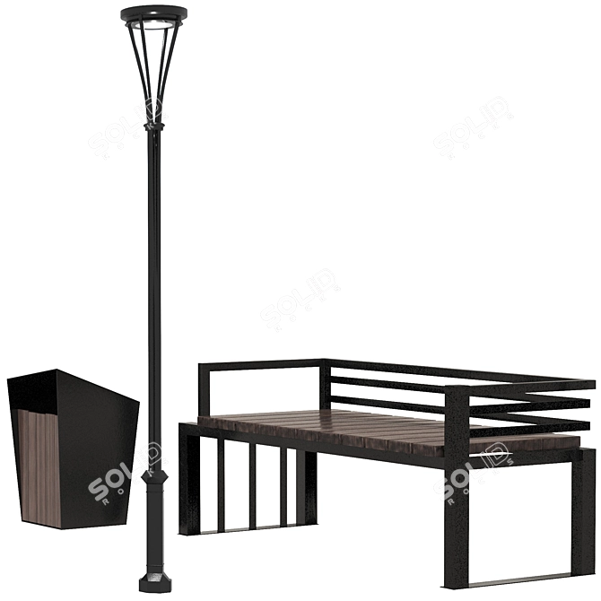 Outdoor Elements: Bench, Urn, Lantern 3D model image 2