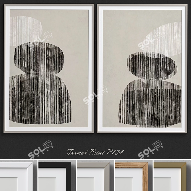 Neutral Beige Abstract Framed Print - Set of 2 3D model image 1