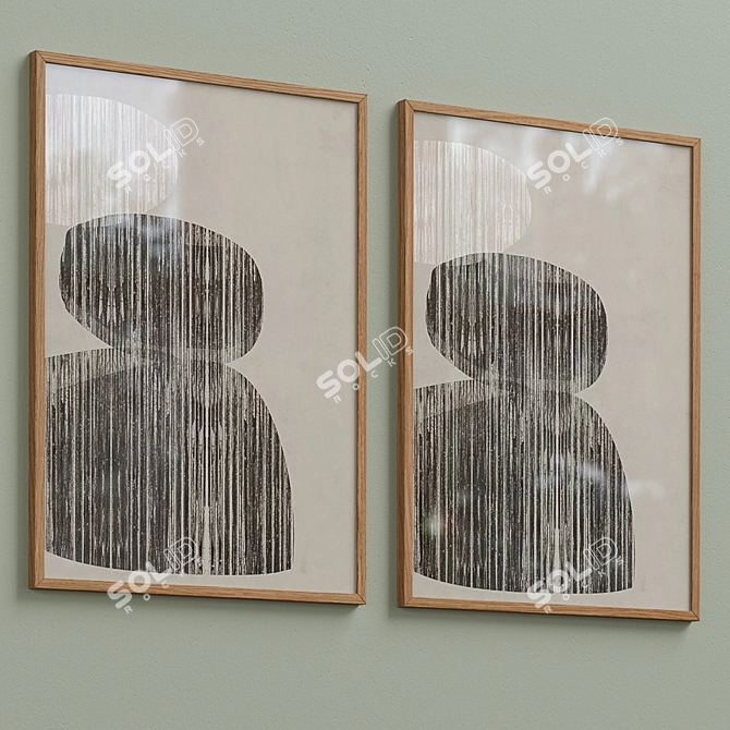 Neutral Beige Abstract Framed Print - Set of 2 3D model image 2