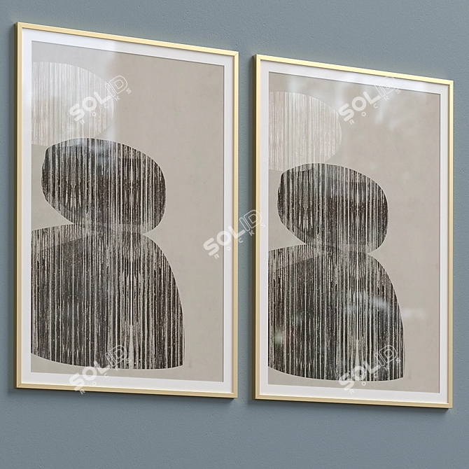Neutral Beige Abstract Framed Print - Set of 2 3D model image 3
