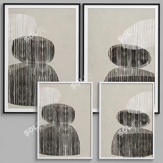 Neutral Beige Abstract Framed Print - Set of 2 3D model image 4