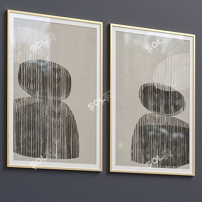 Neutral Beige Abstract Framed Print - Set of 2 3D model image 6