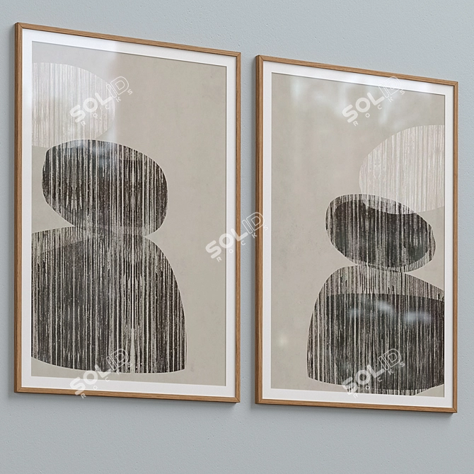 Neutral Beige Abstract Framed Print - Set of 2 3D model image 7
