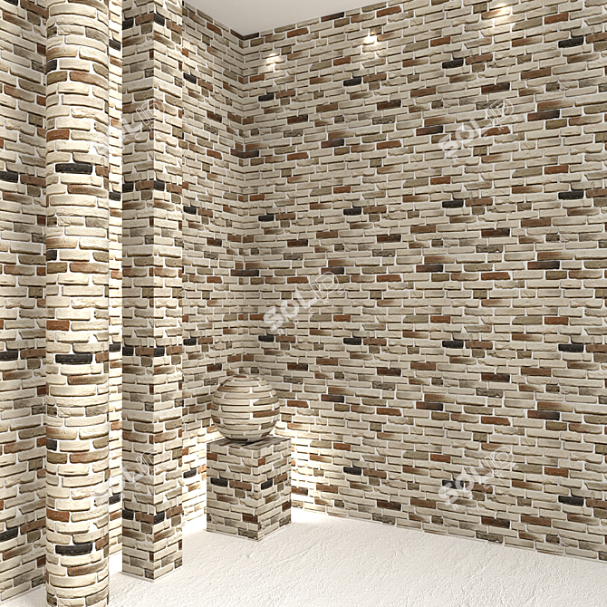 Vintage Brick Accent Wall 3D model image 2