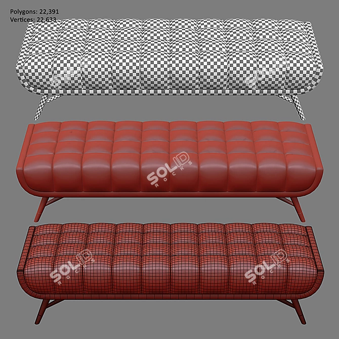 Chic Velvet Upholstered Bench 3D model image 4