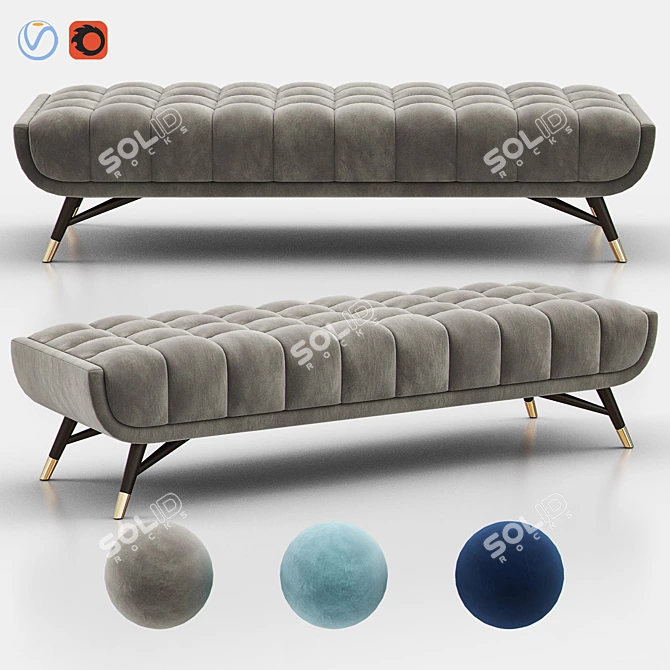 Chic Velvet Upholstered Bench 3D model image 5