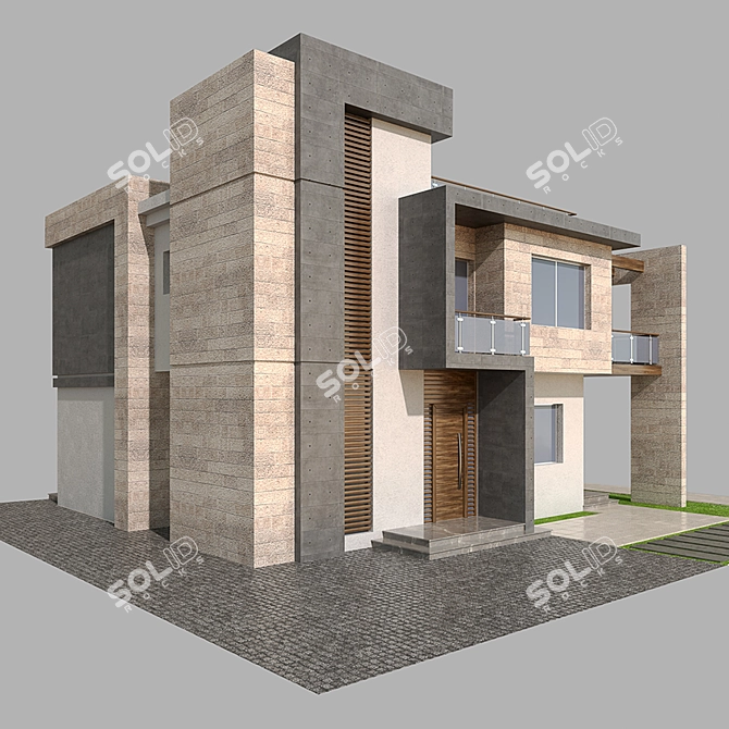 Contemporary Villa with Stone & Concrete 3D model image 4