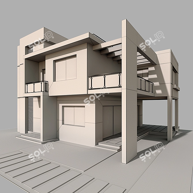 Contemporary Villa with Stone & Concrete 3D model image 13