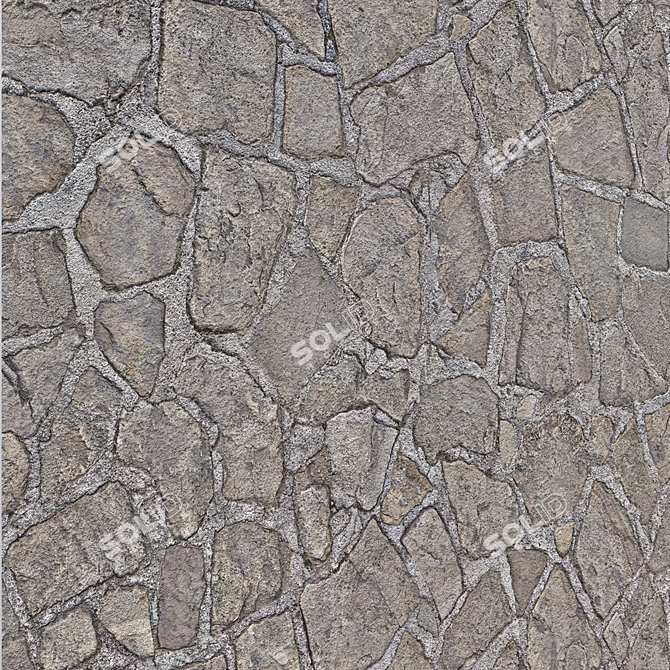 Cobblestone Gray Wall: High-Res Tileable Textures 3D model image 2