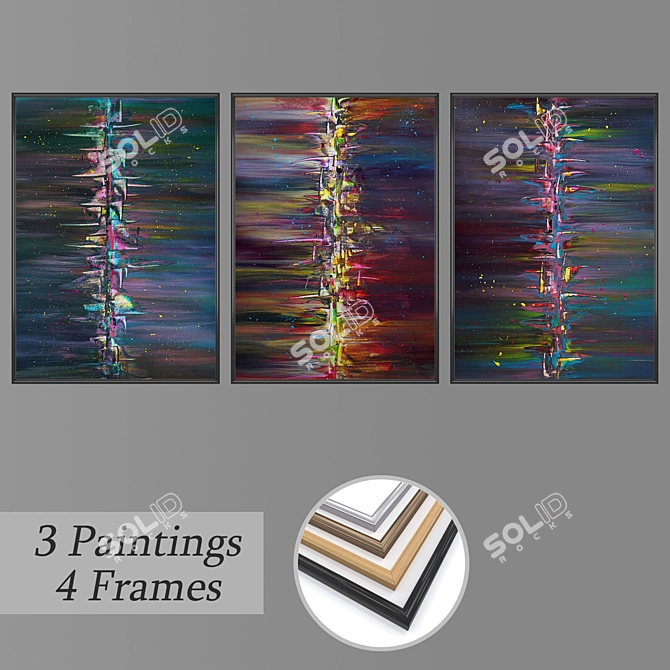 Elegant Wall Paintings Set 3D model image 1