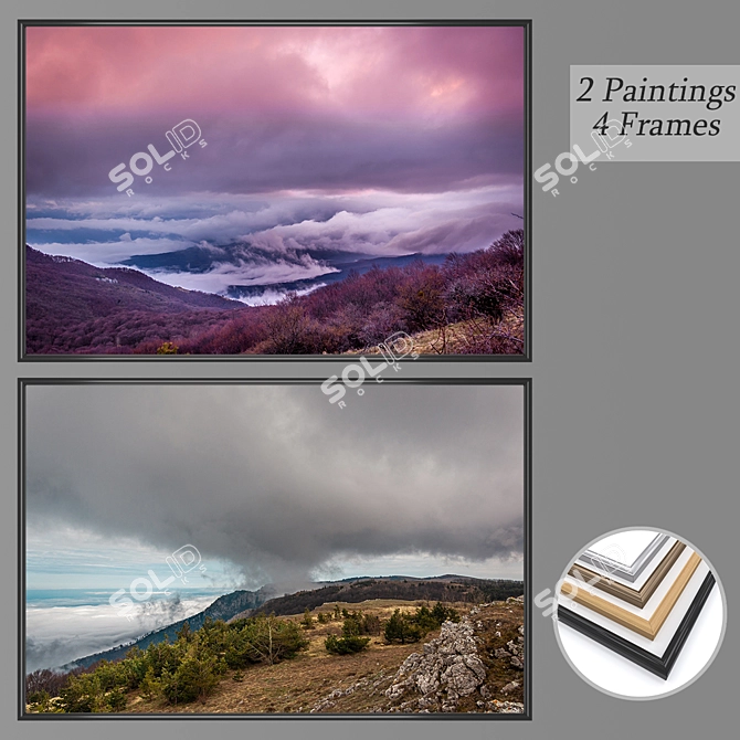 Elegant Wall Art Set with Frames 3D model image 1