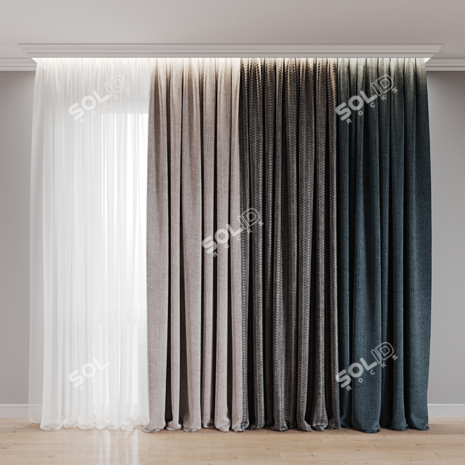 8-Color Curtain & Sheer Set 3D model image 1