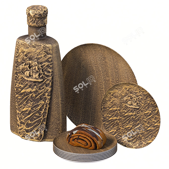 Handcrafted Decoupage Bottle Set 3D model image 2