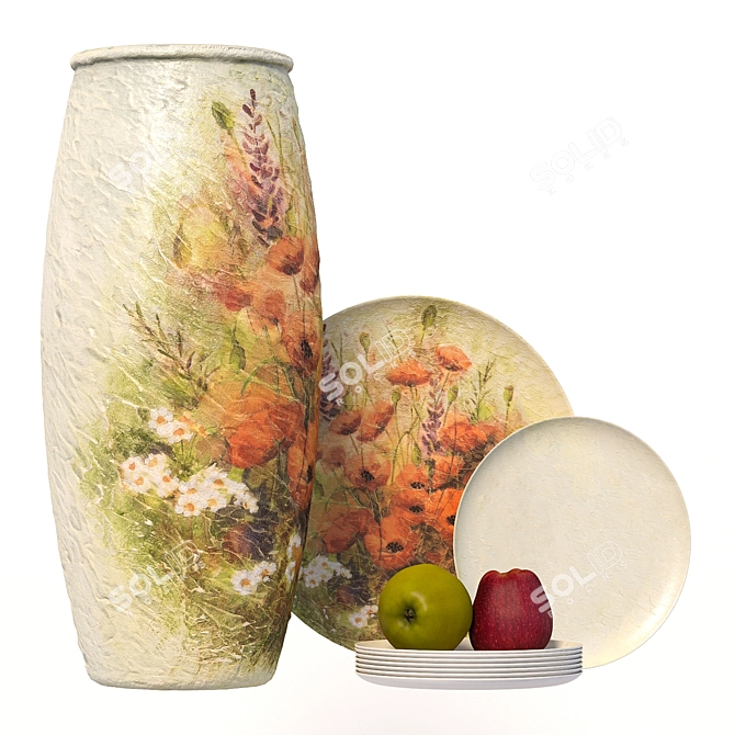 Title: Elegant Decoupaged Crockery Set 3D model image 1