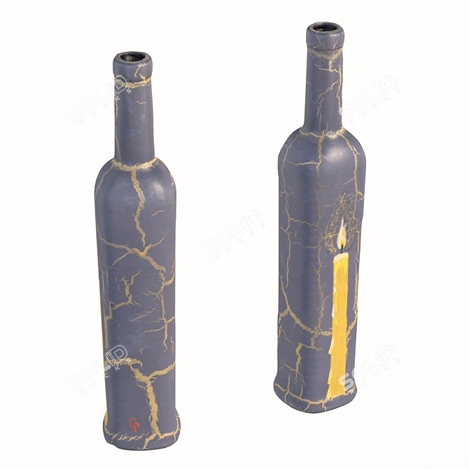 Handcrafted Decoupage Bottle: Unique Decorative Piece 3D model image 3