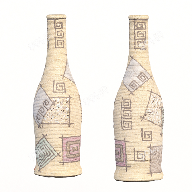 Handcrafted Decoupage Decorative Bottle 3D model image 4