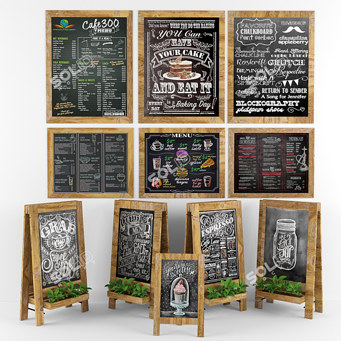 Greenery Chalkboard Set: Cafe Menu, Plants 3D model image 1