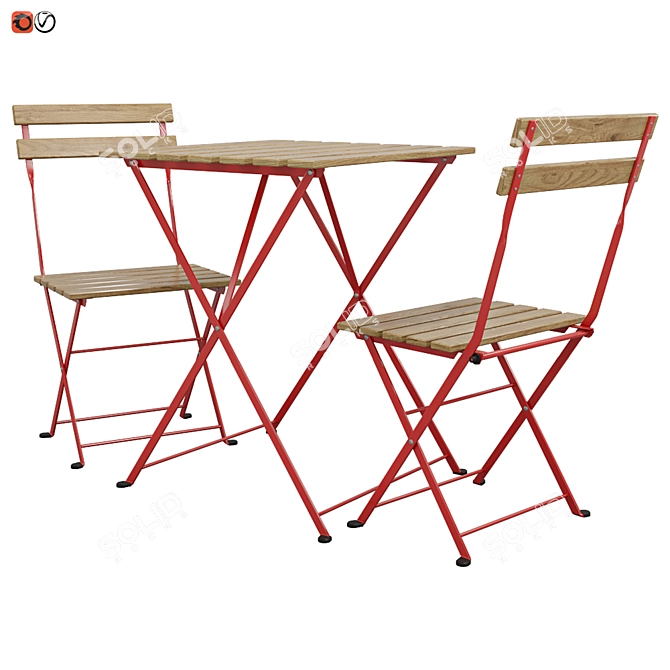 Foldable Red Outdoor Table and Chair Set 3D model image 2