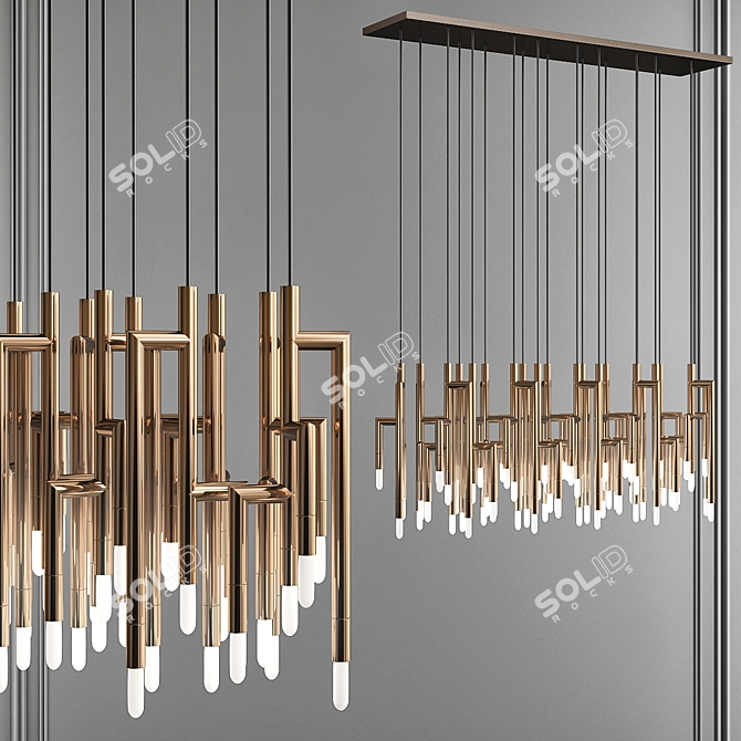 Elegant Brass Tube Shelving 3D model image 1