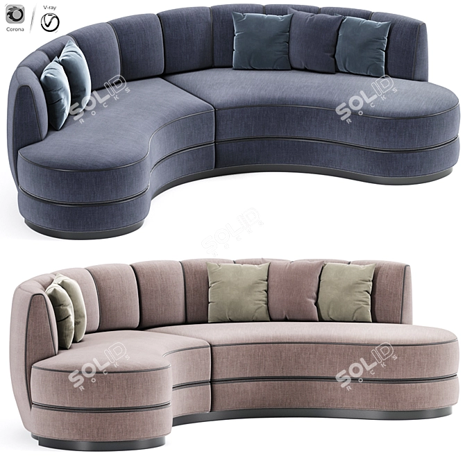 Contemporary Curved Fabric Sofa 3D model image 1