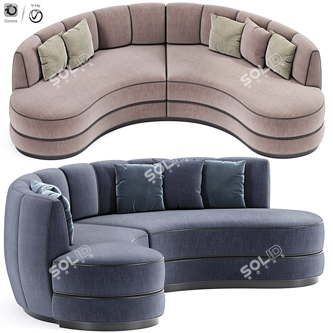 Contemporary Curved Fabric Sofa 3D model image 2